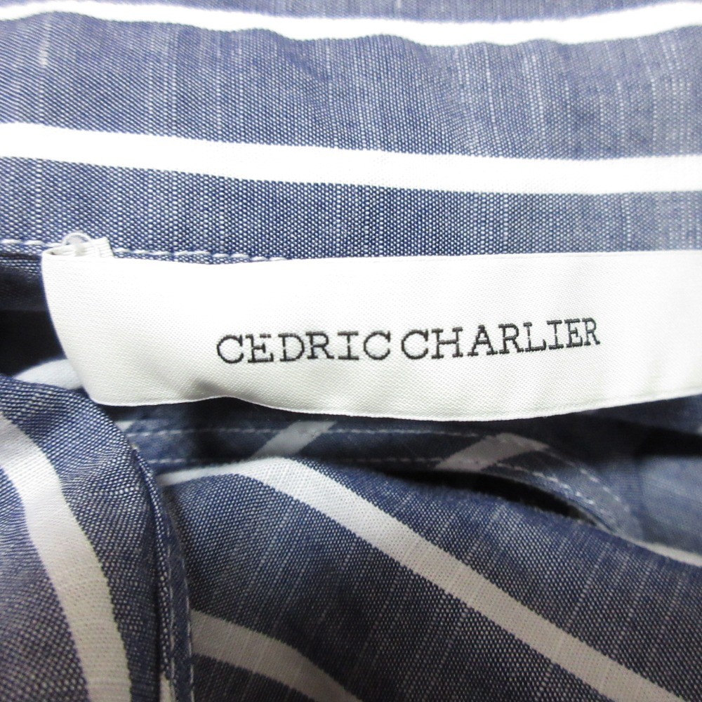 CEDRIC CHARLIER Stripe Short Sleeve Shirt Dress Size 34 Navy White Women USED