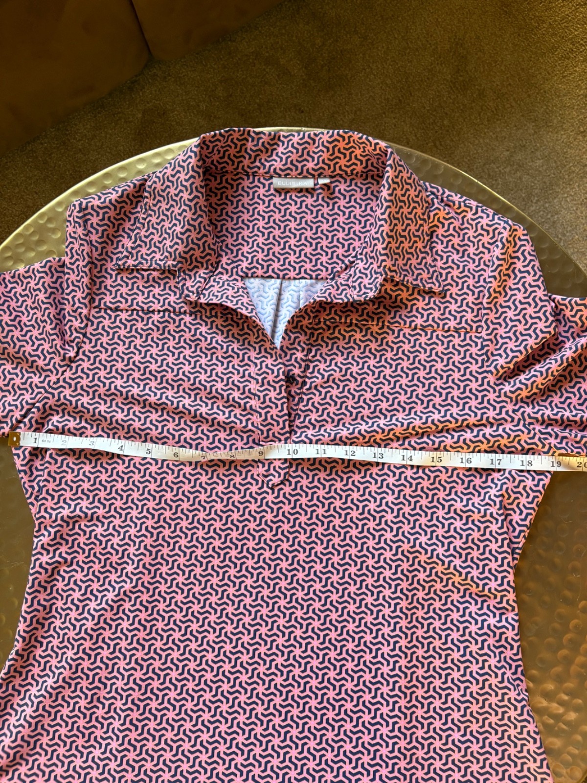 Ellie Kai Pink & Navy Geometric Shift Dress Custom Collared Size 10 Preppy
