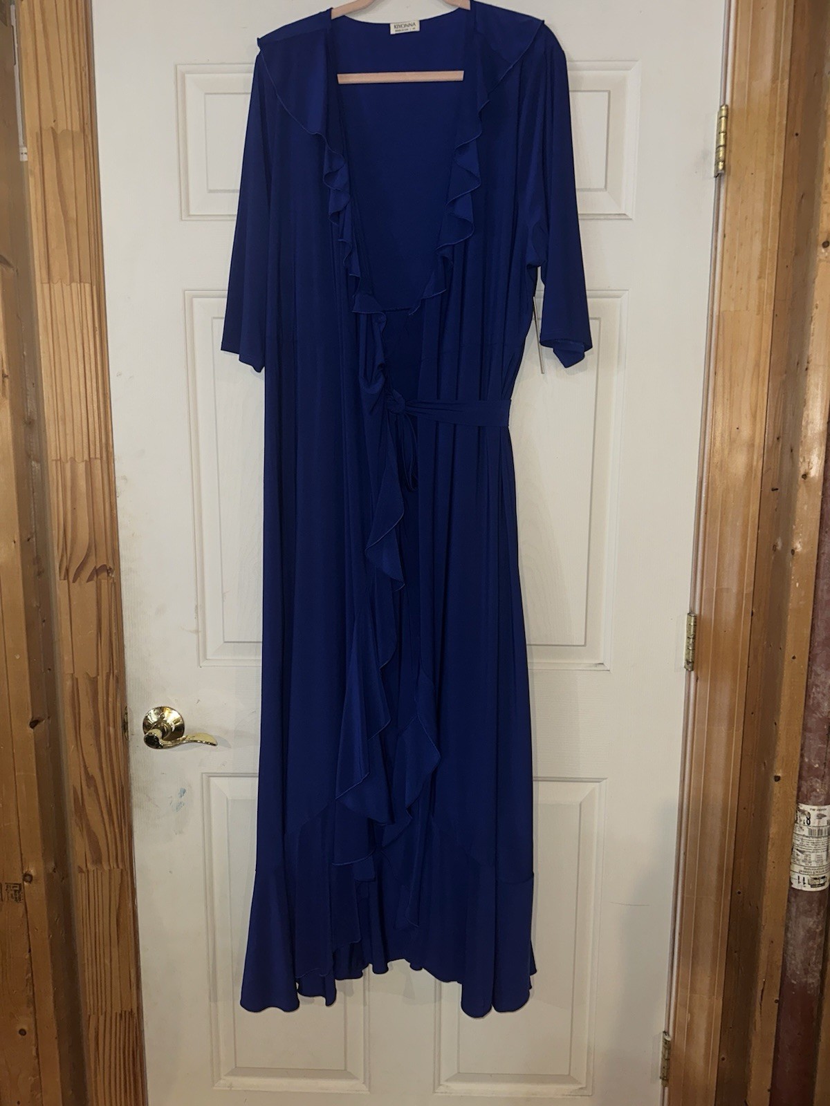 Kiyonna 4X Maritime Maxi Dress True Wrap Blue Stretch NWT