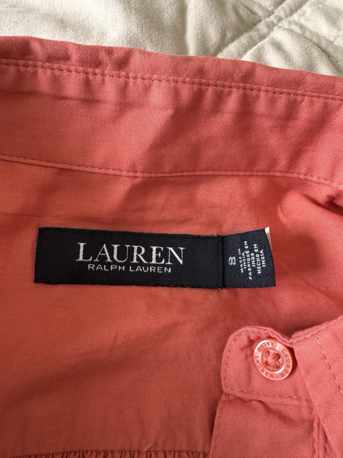 Lauren Ralph Lauren Pink Solid A-Line Midi Puff Sleeve Button Front Dress 8