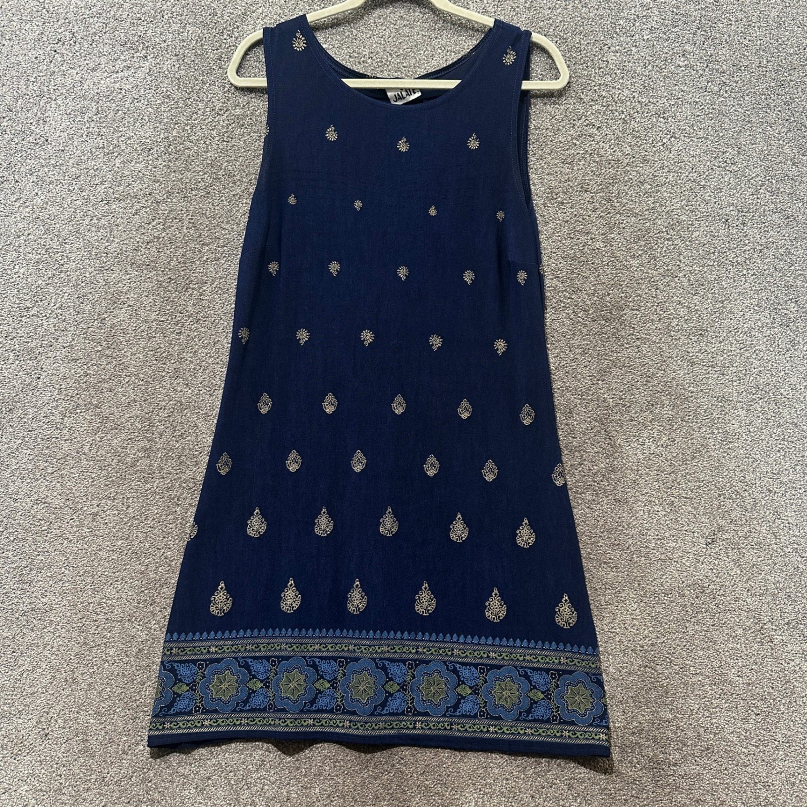 VTG Jalate Shift Dress Large Blue Floral Stretch Boho Festival Grunge Sundress