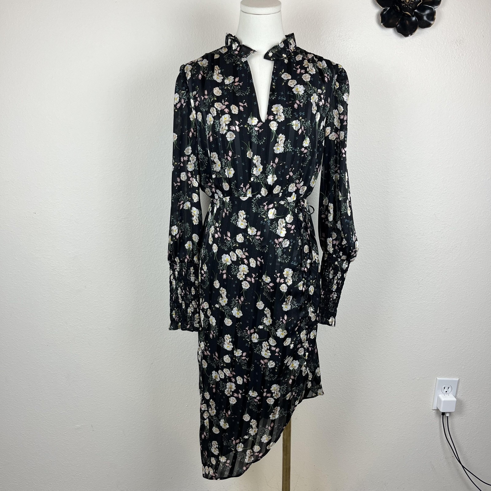 SUGAR LIPS Dress Womens Small Black Dark Floral Asymmetric Boho Party Wedding