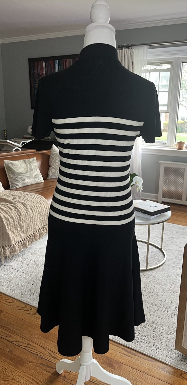 G/FORE Peter Millar Striped Black and White Mock Neck Sweater Knit Golf Dress