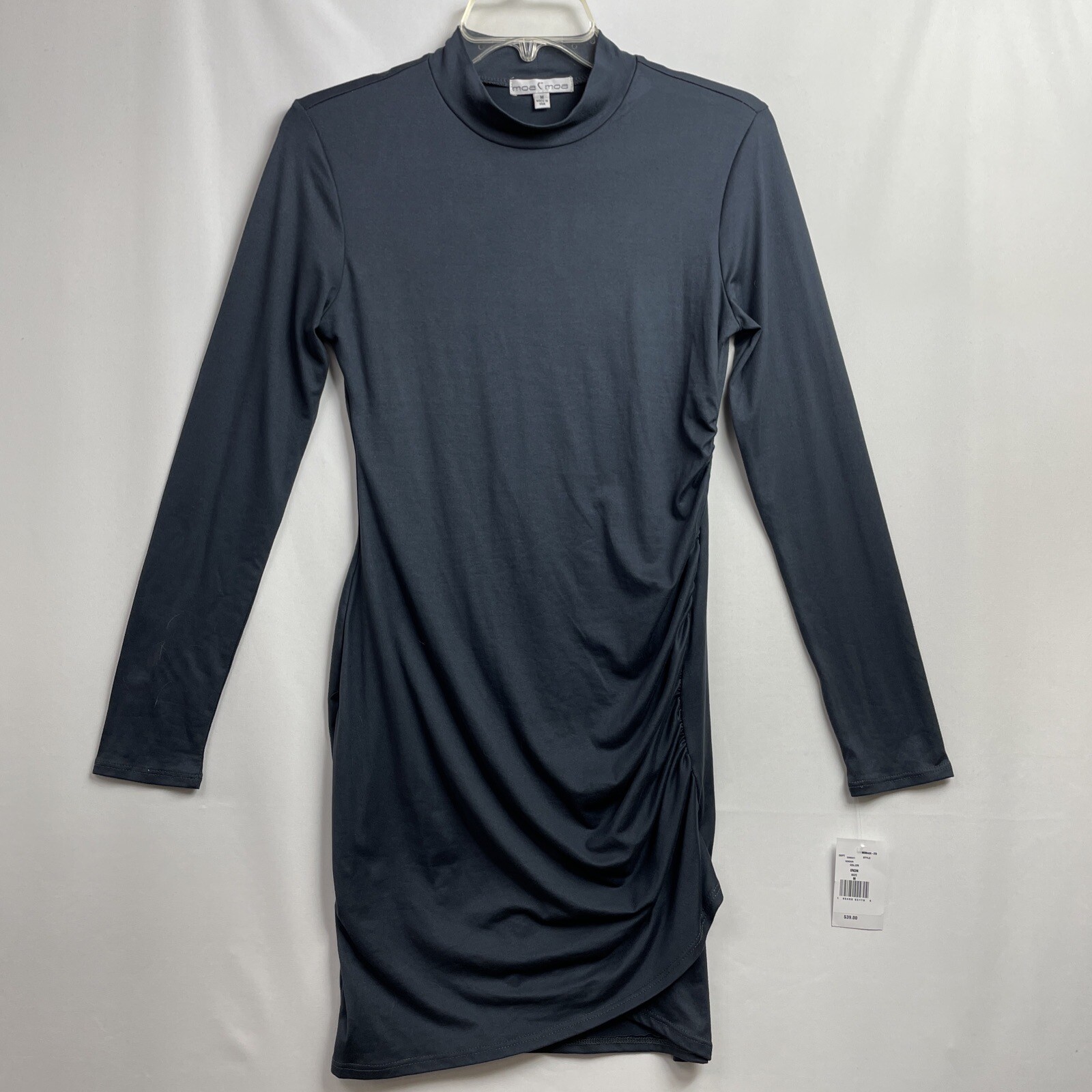 Moa Moa Dress Womens Medium Gray Side Ruching Bodycon Knit NEW