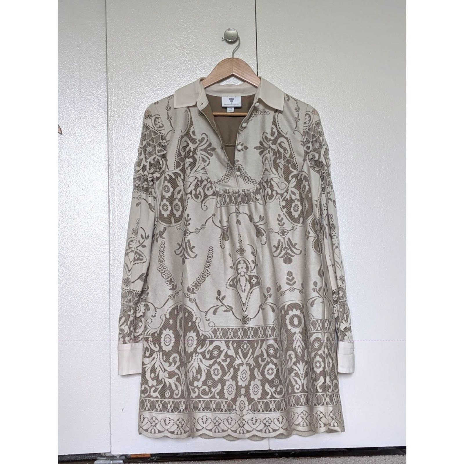 Anna Sui x Target Limited Edition Tan Babydoll Oversized Lace Long Sleeve Dress