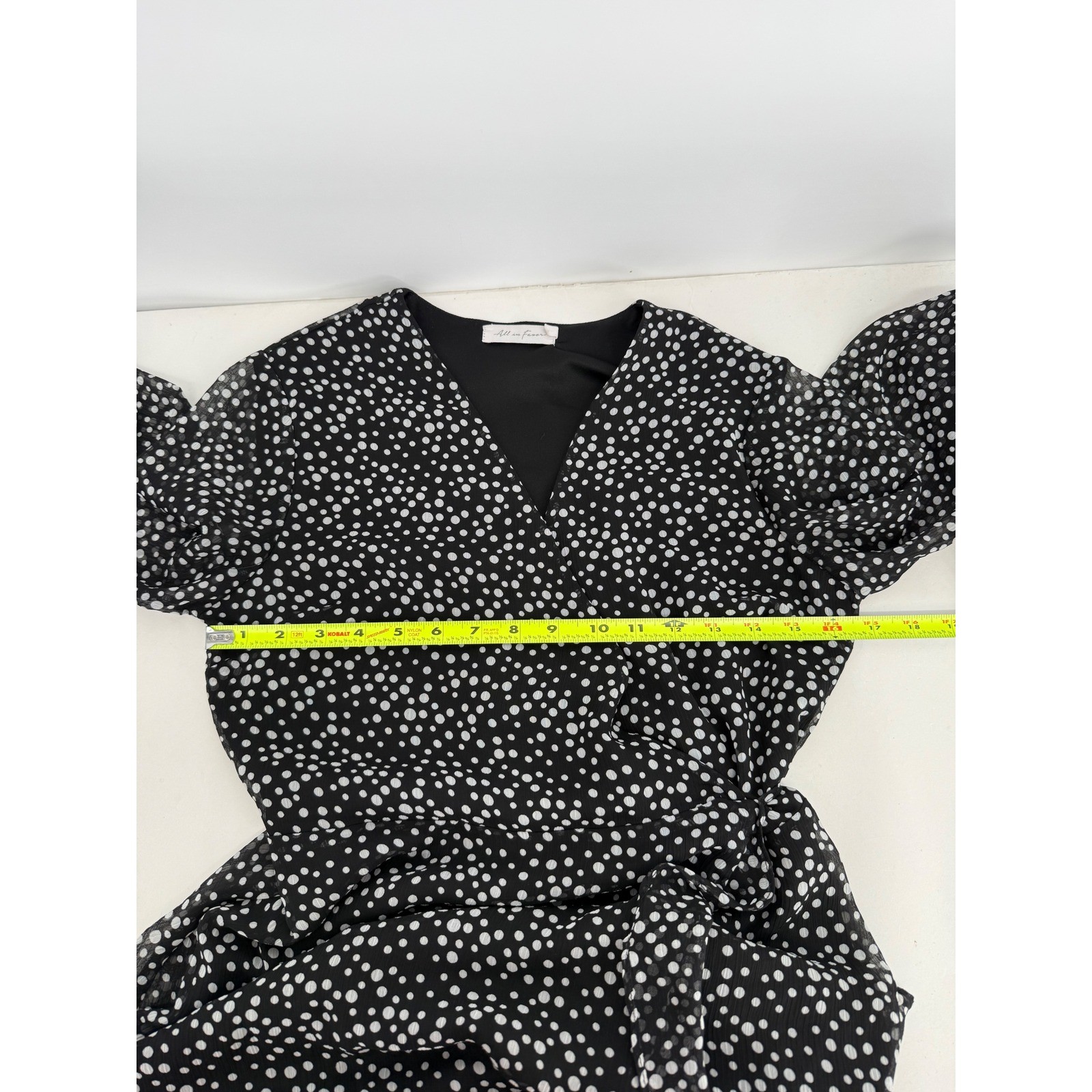 All in Favor Black Dotted Wrap Ruffle Hem Mini Dress Size S