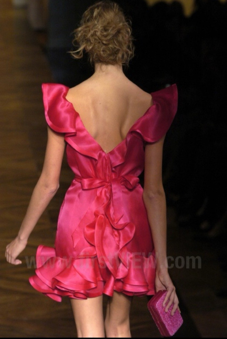Tom Ford Yves Saint Laurent YSL SS2005 Runway Fuchsia Silk Ruffle Dress FR40 US6