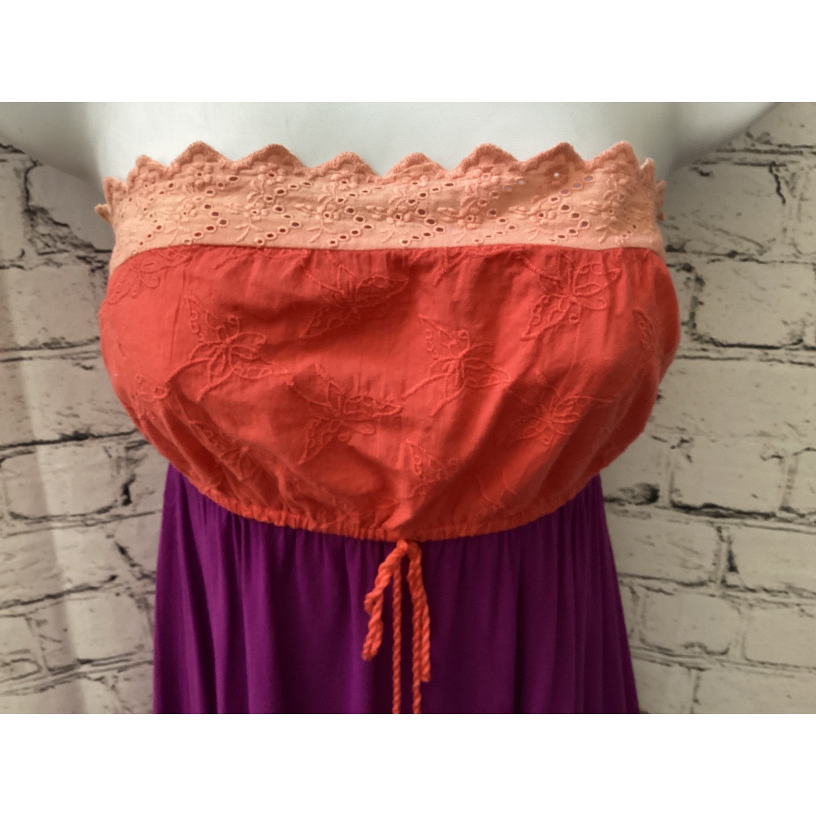 Flying Tomato Boho Strapless Embroidered Purple Coral Tassel size sm festival