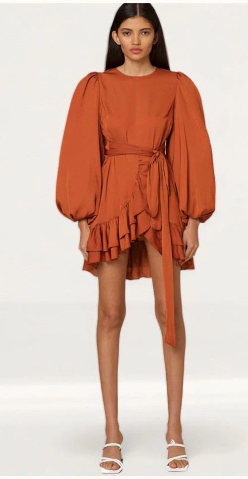 AmyLynn Kravitz Puff Sleeve Wrap Dress Burnt Orange RRP£85 Size S