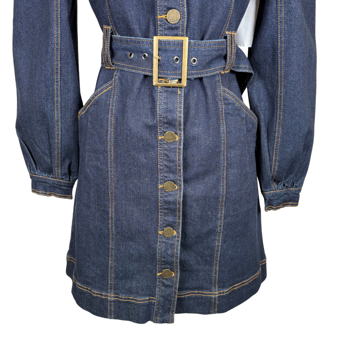 Habitual Dress Womens Small Blue Denim Belted Shirt Dress Puff Sleeves Pockets
