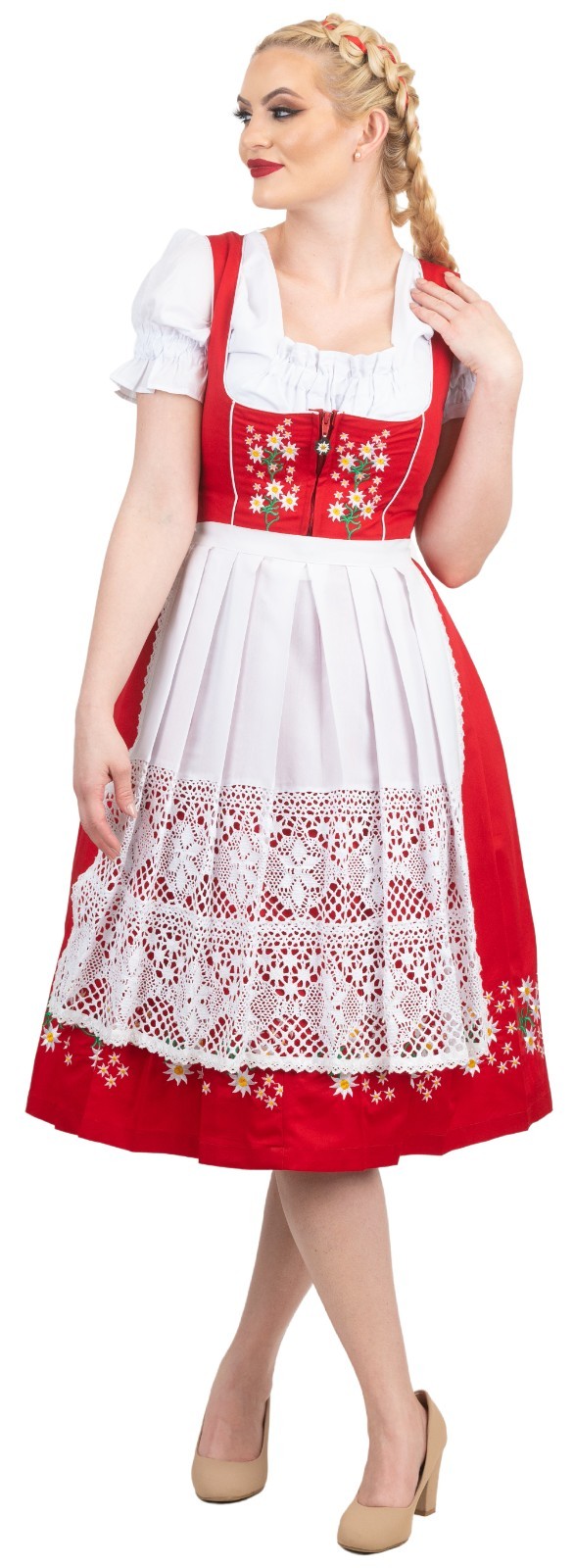 XL 20 German COTTON Dirndl Dress Embroidered Oktoberfest Holiday Waitress 3 PCS