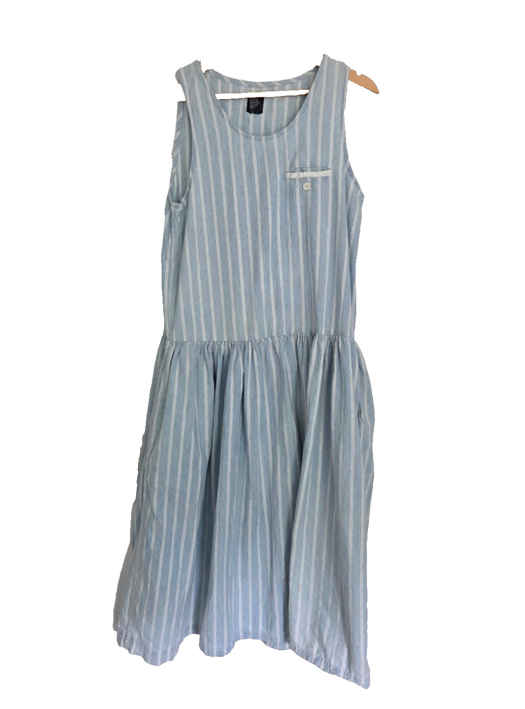 Vintage Gap Dress Womens Large Blue Chambray Striped Sleeveless Fit & Flare USA
