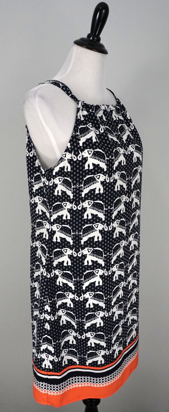Crown & Ivy Navy Blue White Orange Elephant Striped Sleeveless A-Line Dress Sz M