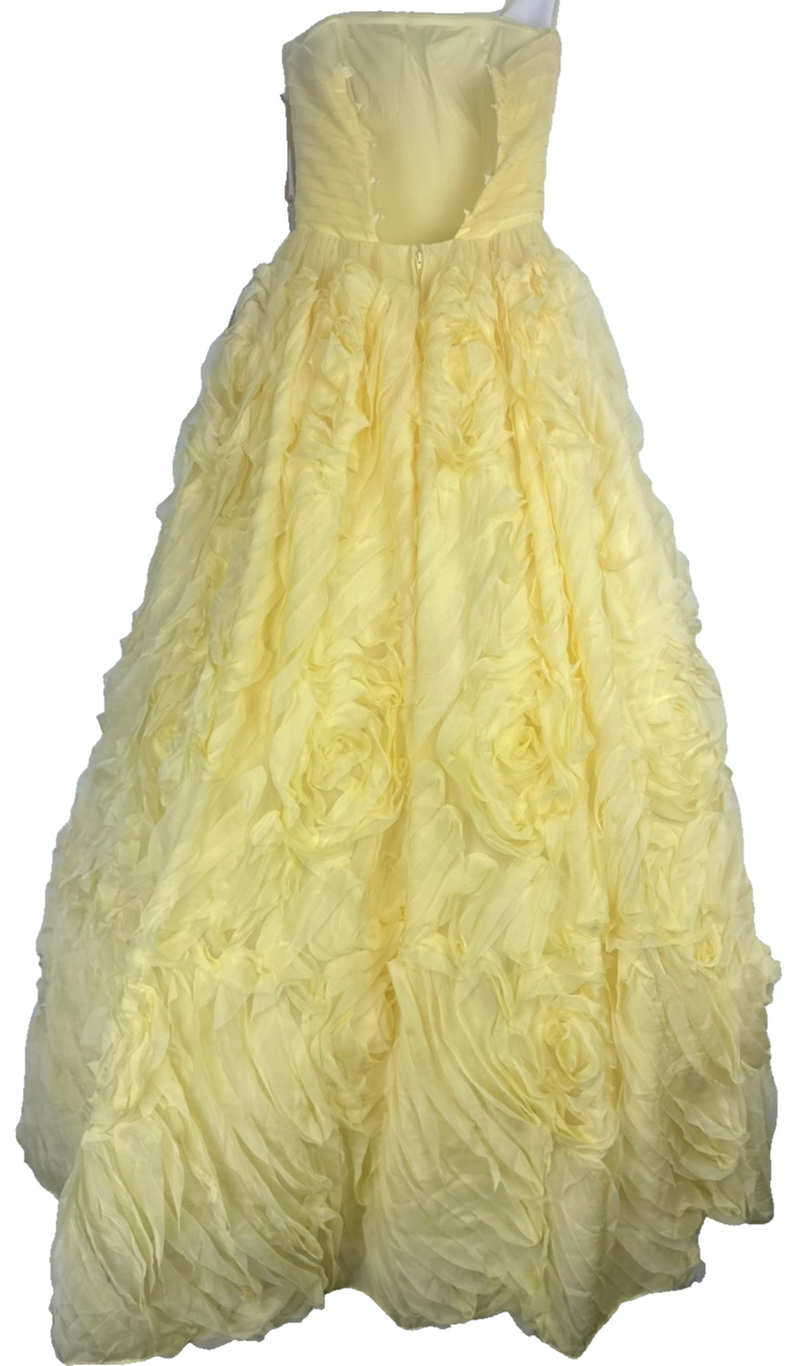 Say Yes Strapless Ball Gown Juniors 3 Yellow Ruffled Rosette Lace Up FLAW