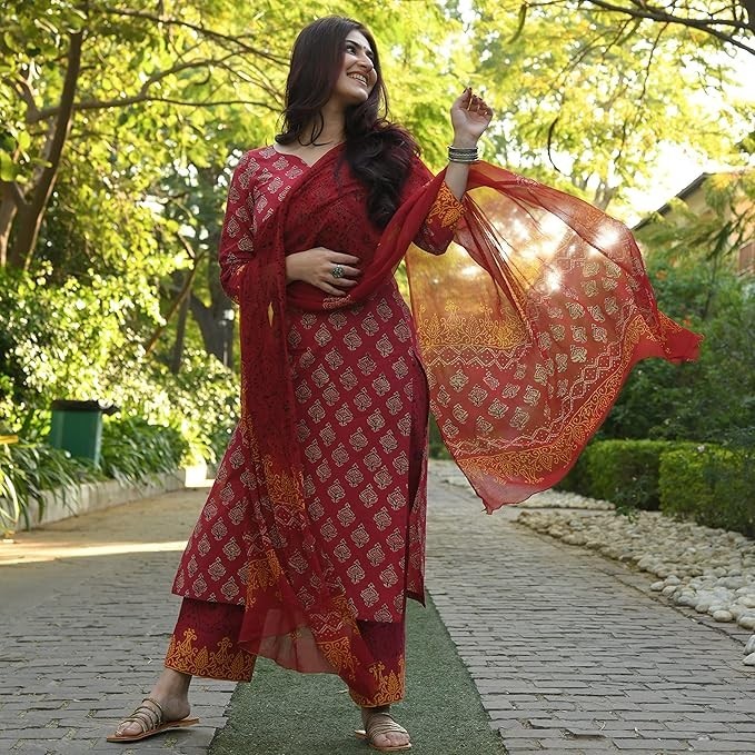 Women Viscose Printed Kurta Pant With Dupatta
