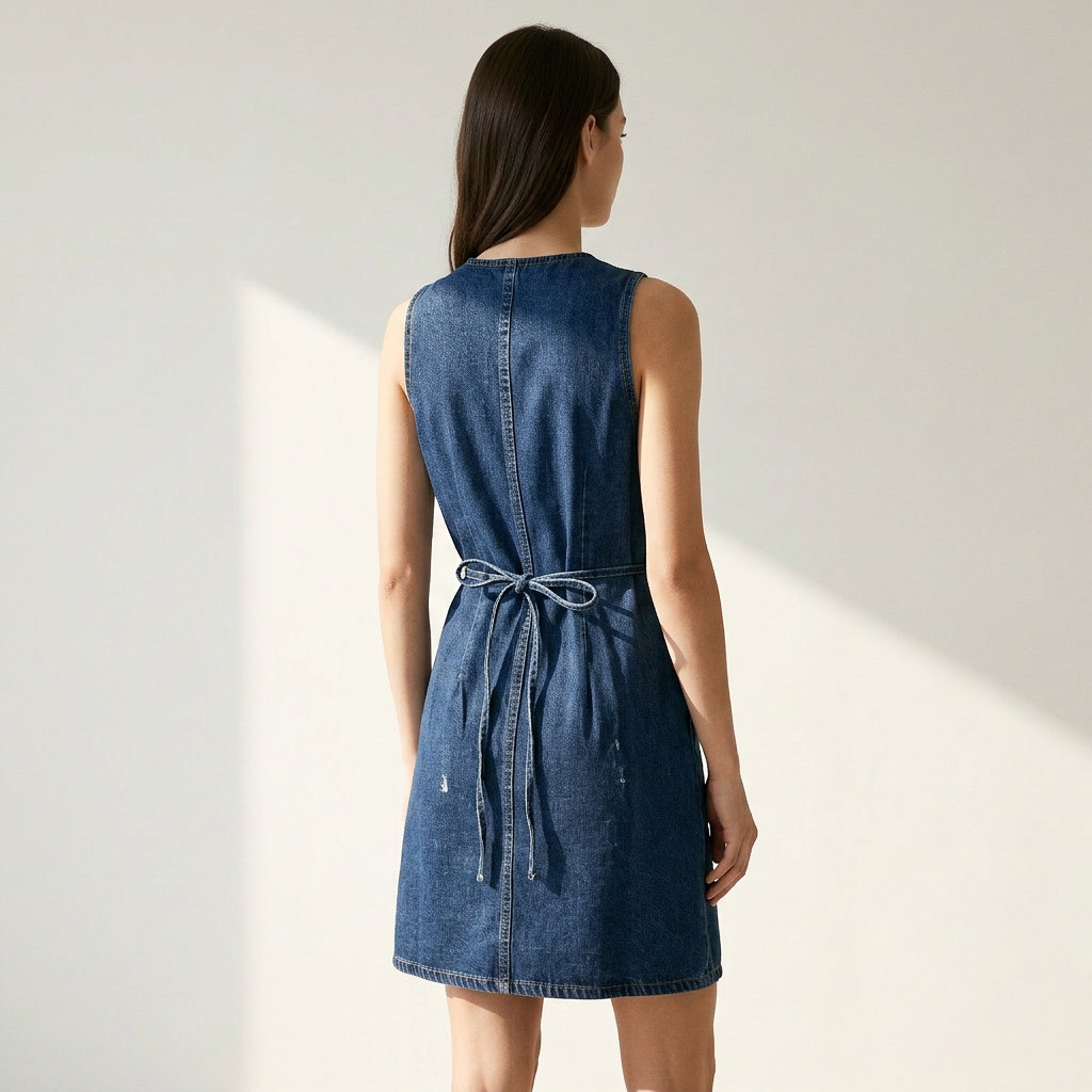 Distressed Button-Front Denim Mini Dress