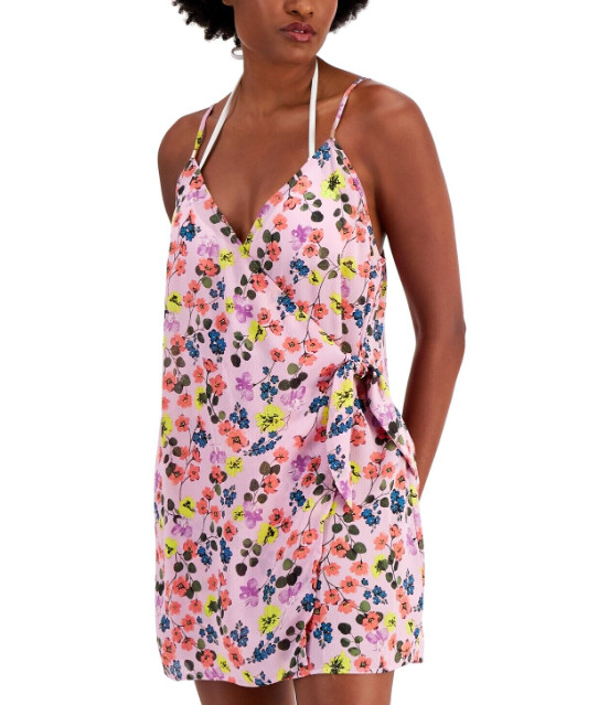 Miken Junior’s Tie Front Faux Wrap Dress Swimsuit Purple Size L 13028