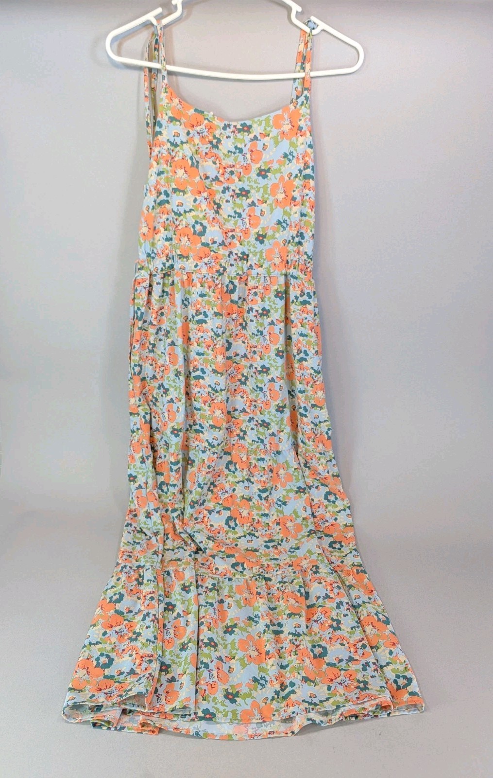 Toad & Co Sunkissed Tiered Sleeveless Dress Size Medium Blue Coral Floral Tank