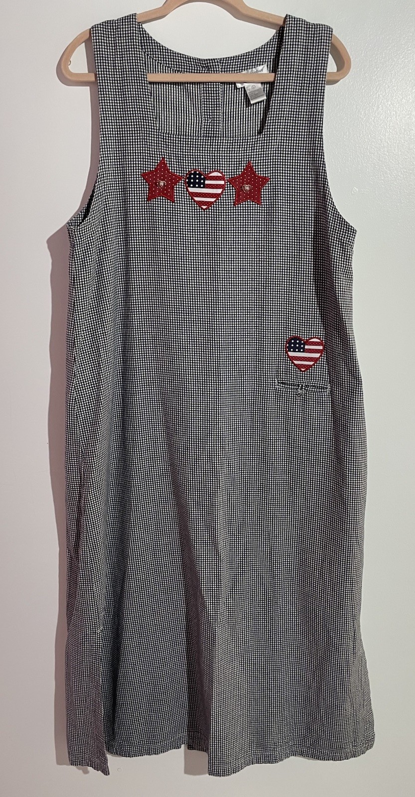 Vtg Christopher & Banks Pinafore Jumper Dress L 90s USA Flag 4th Americana Star