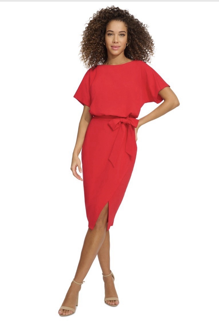 Kensie Women’s Blouson Wrap Dress, Poppy Red, Size-4