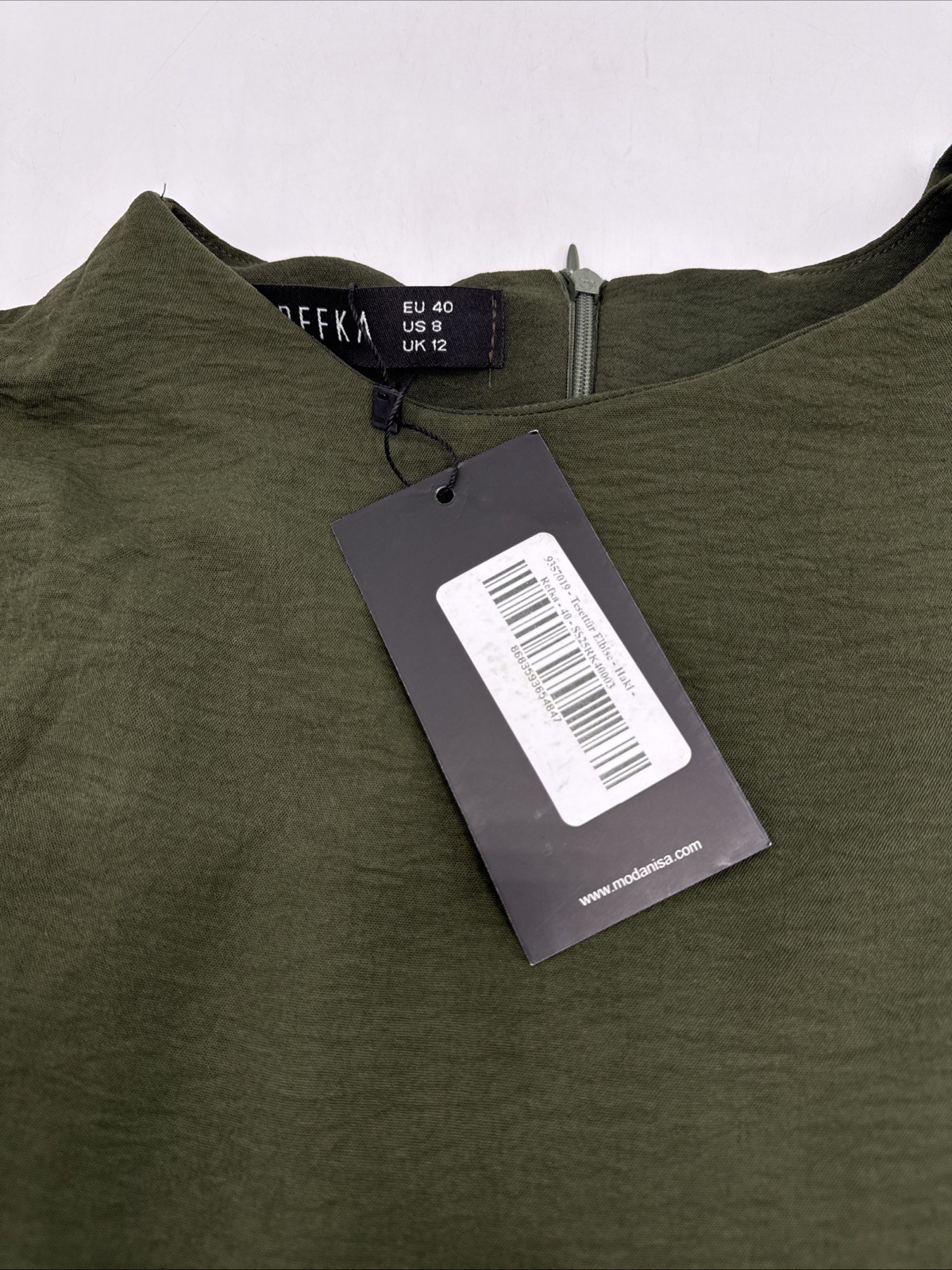 Modanisa Refka Side Tie Modest Dress Size 8 Khaki Green NWT Long Sleeve Flowy