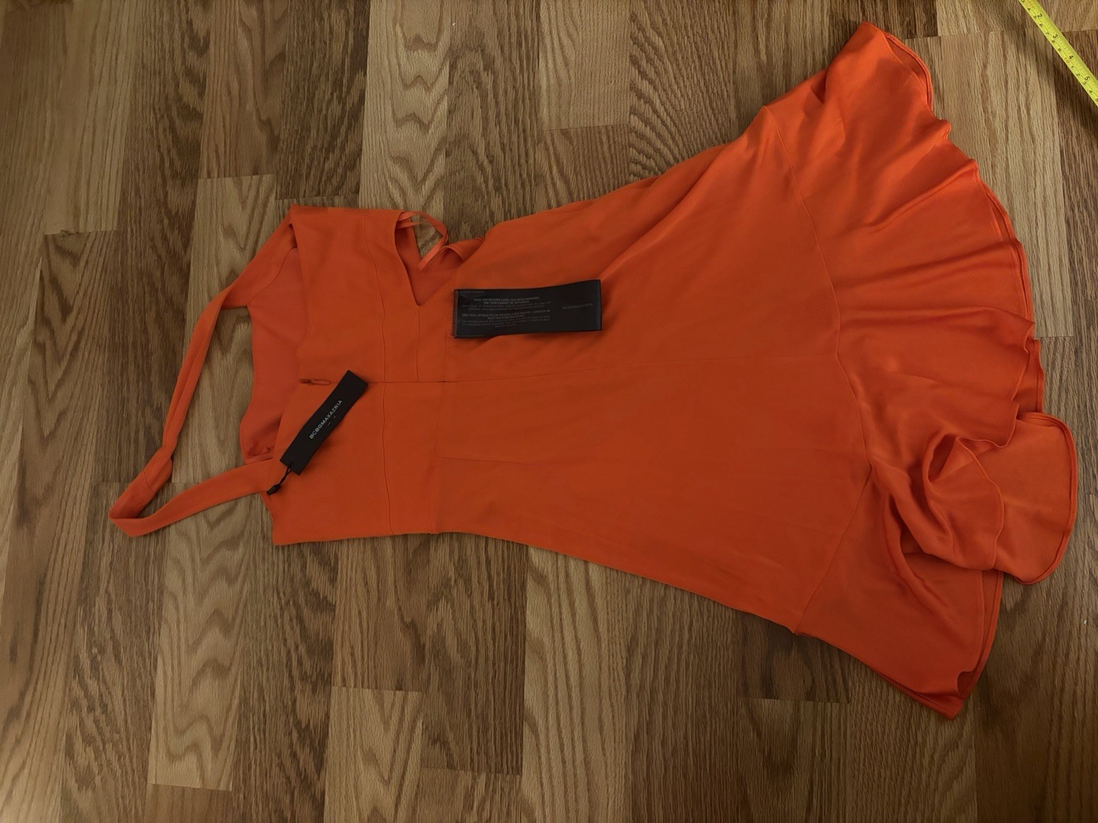 NWT BCBGMAXAZRIA Vibrant Orange HalterCutout Ruffled Mini Dress – Size Medium