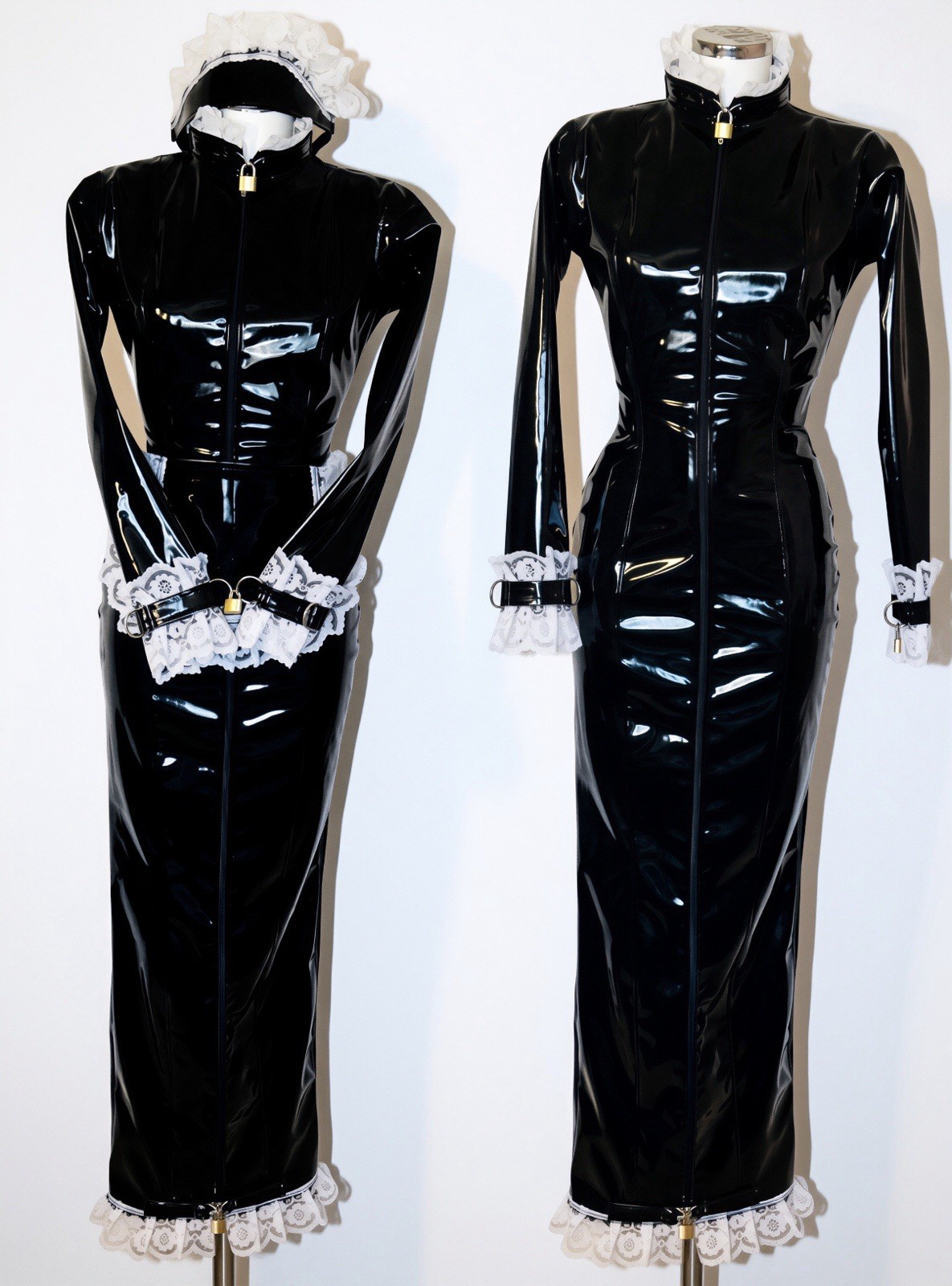Misfitz blk PVC & lace padlock lockable sissy Maids hobble dress. SIZE 20. CD