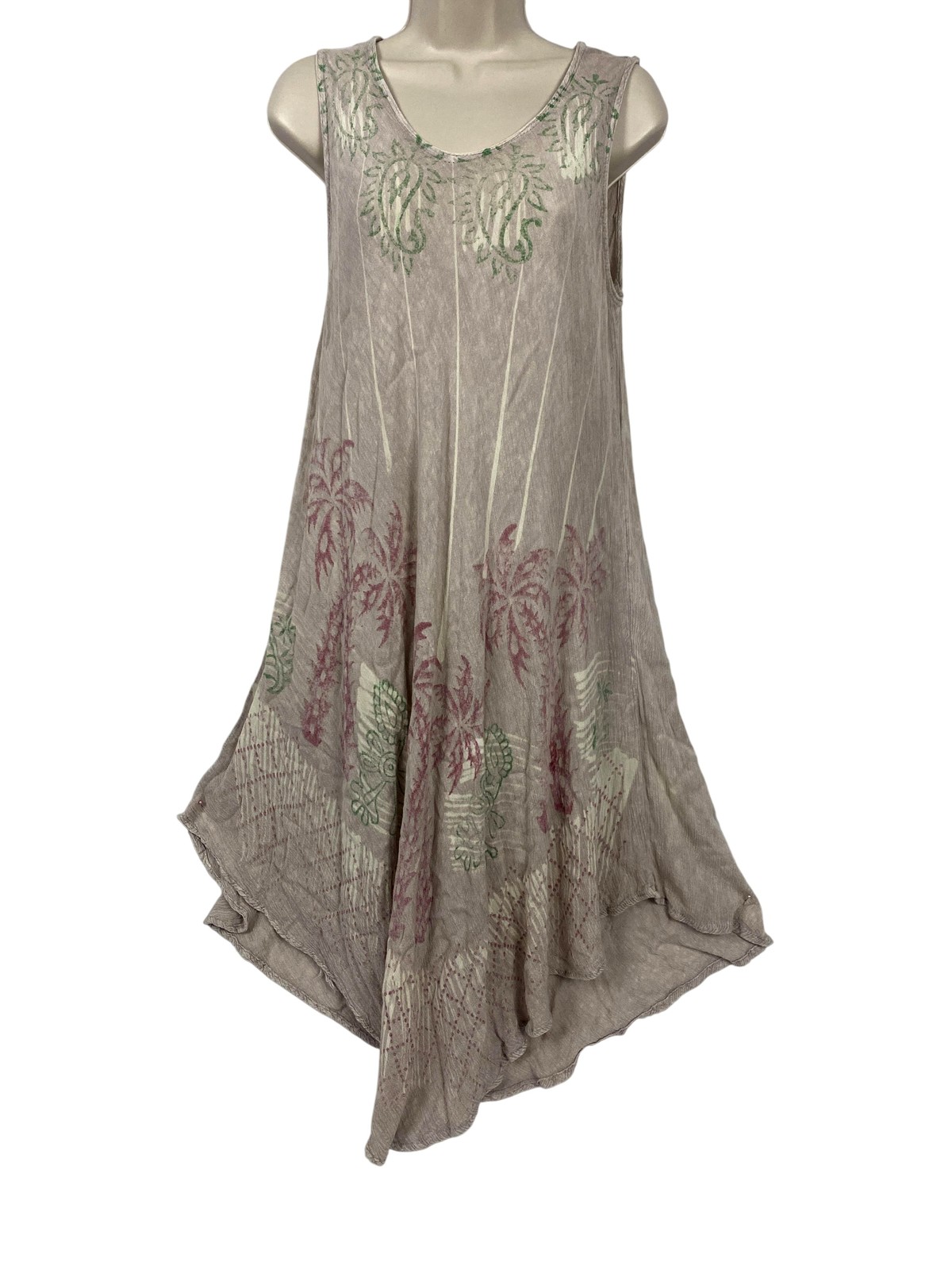 Vintage Jessica Taylor Dress 2X Beige Paisley Tropical Coastal Beachy Grunge Y2K