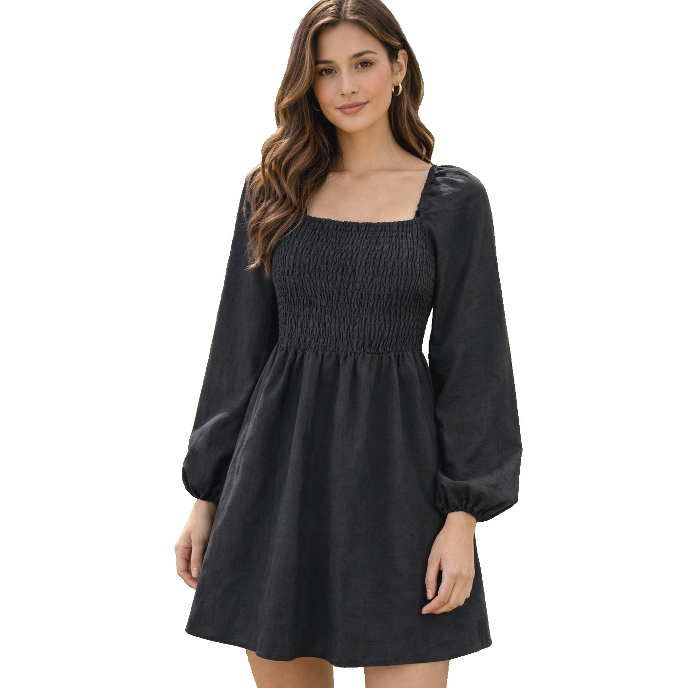 H&M Divided Dress Small Black Puffy Sleeves Pullover Smocked Gothic Minimalist