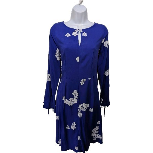 NWT Ellos Fit Flare Dress Womens 16 Long Sleeve Floral Tie Cuff Y2K 90s #drs3.4