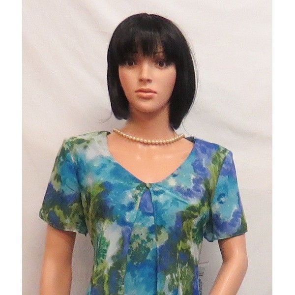 RM RICHARDS Billowy Purple Gray Green Blue Short Sleeve Maxi Dress 8 New