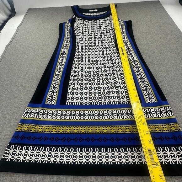 Dressbarn Sheath Dress Size 12 Black Blue White Yellow Sleeveless Round Neck