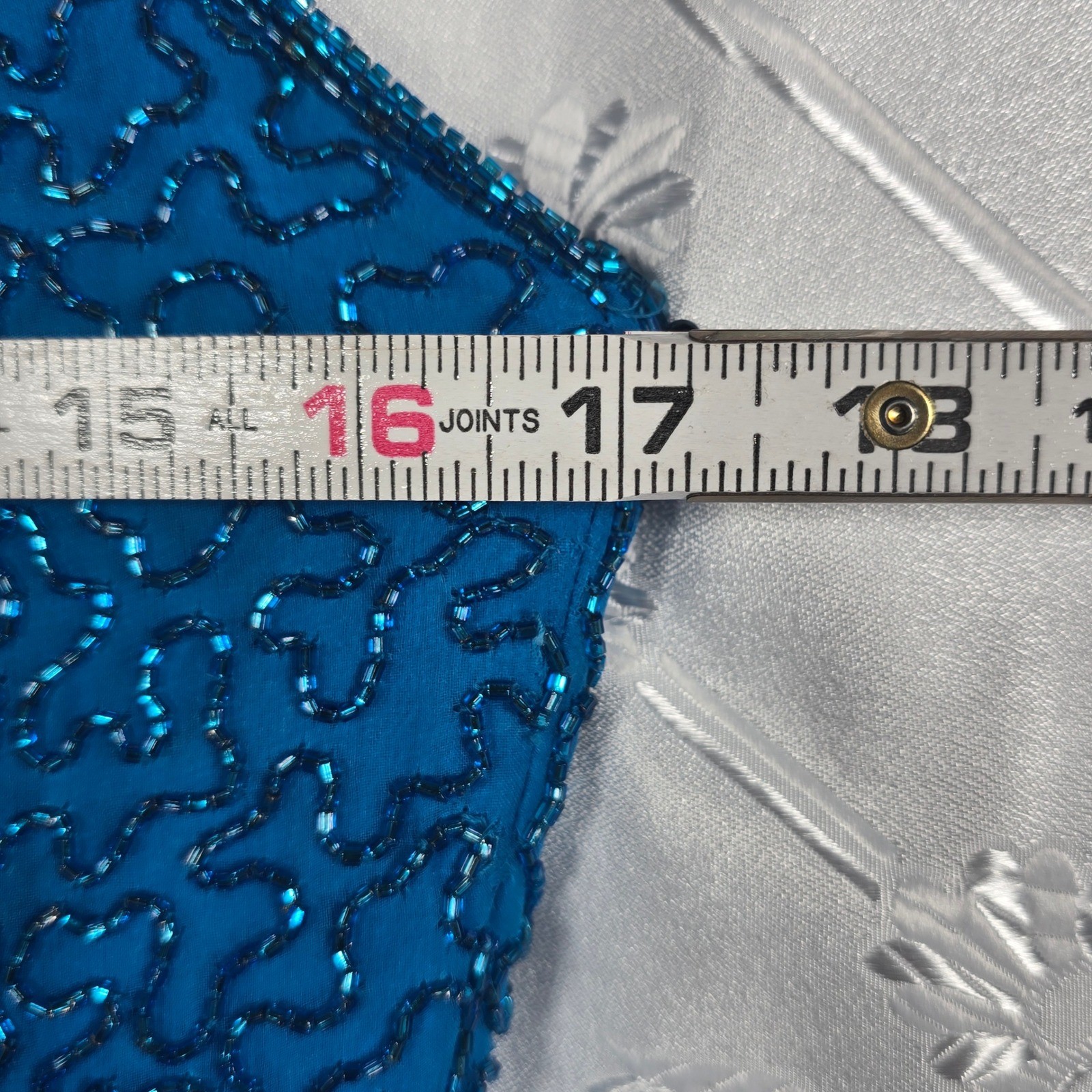 Sean X-Press Teal Blue Beaded Silk Halter V-Neck Maxi Evening Gown Dress Large
