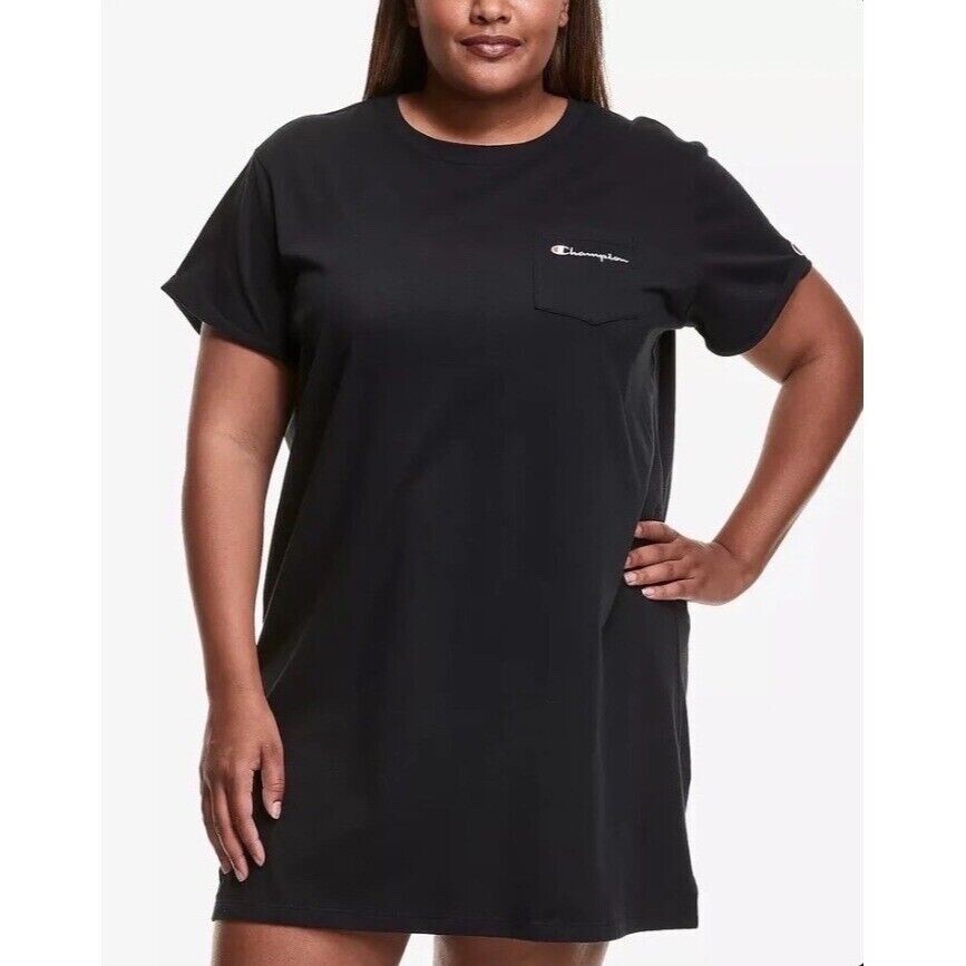 Champion Women’s Plus Size 2X Black Chest Pocket Embroidered Logo T-Shirt Dress