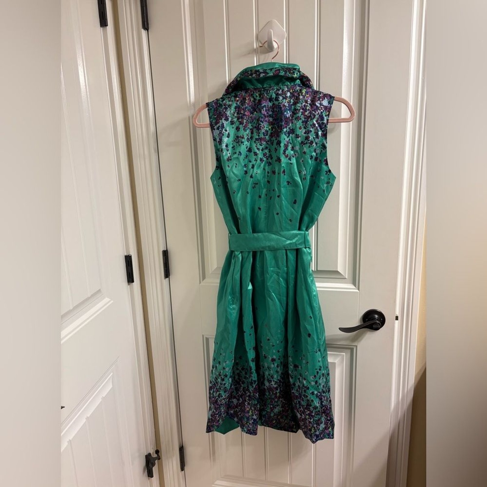 NWT Samuel Dong Sleeveless Bubble Coat Dress Green Black S Standing Collar