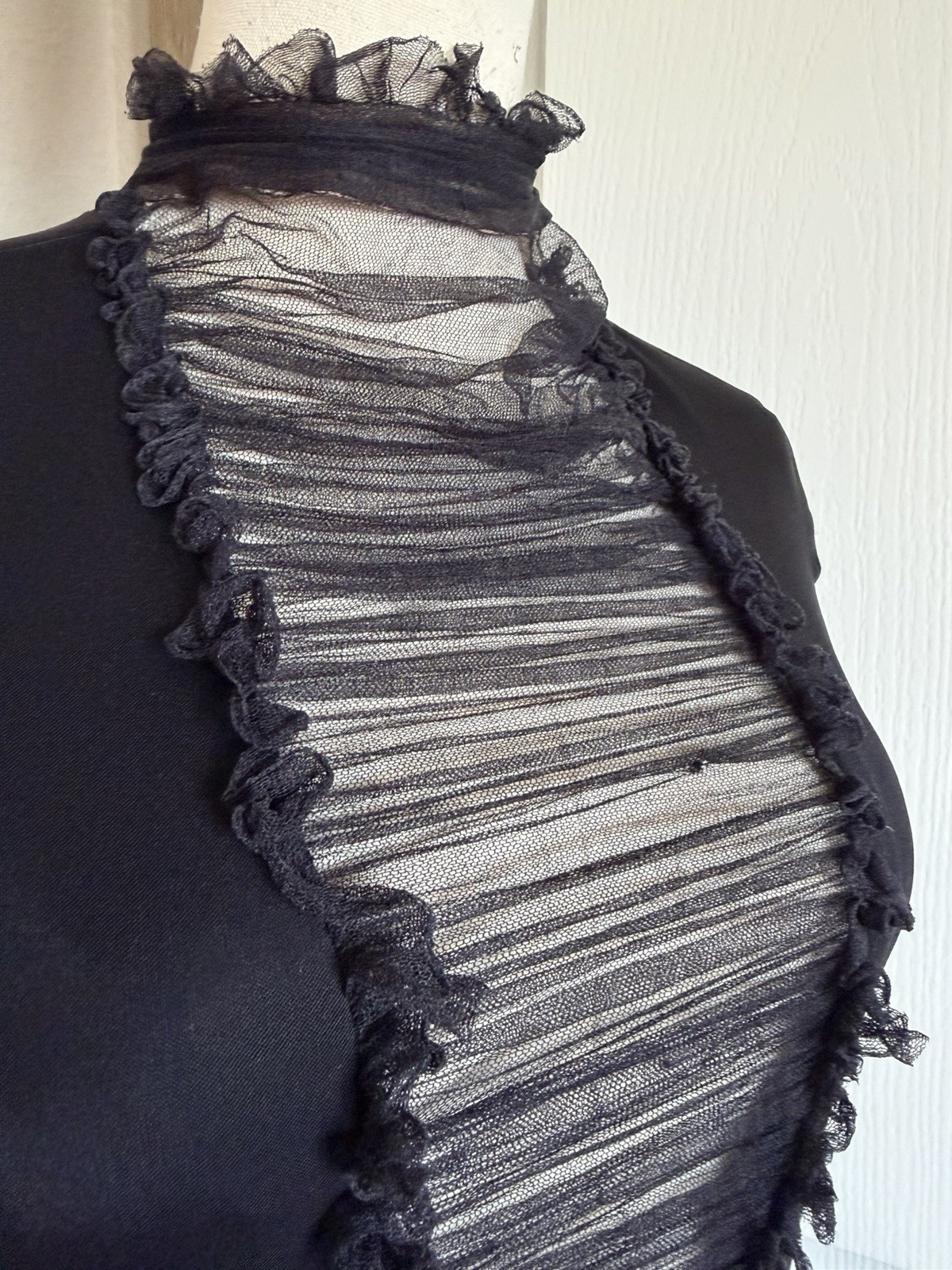Y2K 90s Vintage Vera Wang Size 10 Black Rushed Mesh Midi Dress Silk Blend *READ