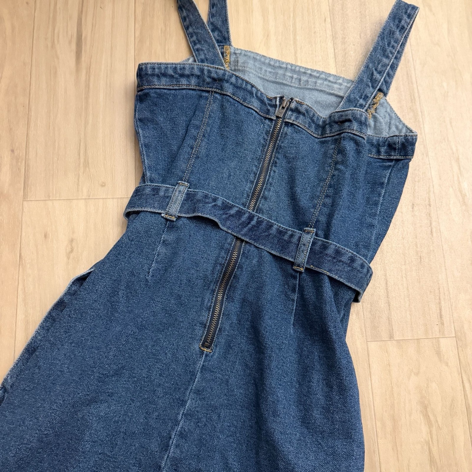Hollister Belted Denim Mini Pinafore Dress