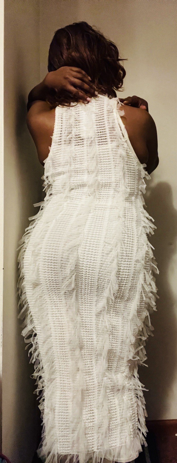 Amylynn Calla High Neck White Midi Dress Medium 4