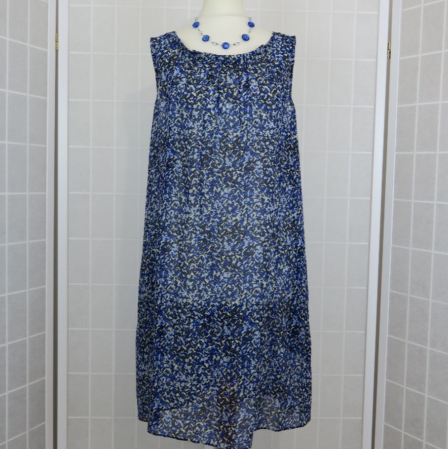 Reiss Lacey Dress UK 12 Blue Floral 100% Silk Pockets Lightweight Semi Sheer