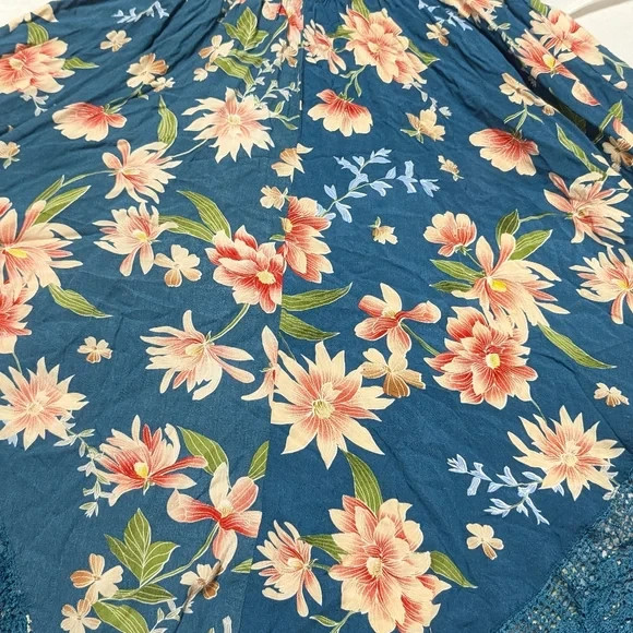 Jaase Tuscan Escape Positano Teal Boho Garden Party Flowy Floral Maxi Dress