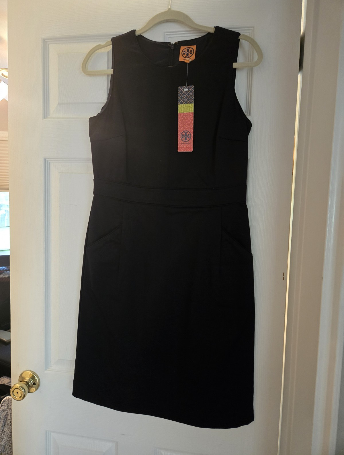 Tory Burch Blue Sleeveless Sheath Dress Size 8 Knee Length Pockets Zip