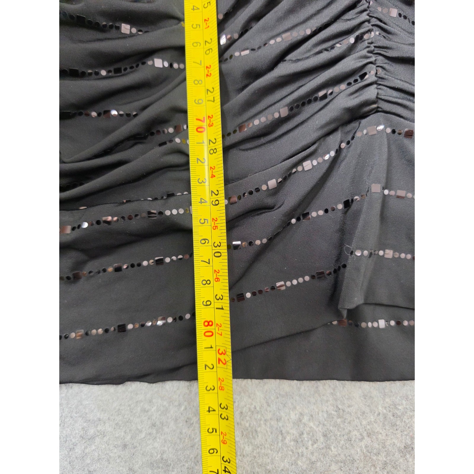 VTG Taboo One Shoulder Ruched Sequin Stripe Mini Dress Women XL Black Lined 90s