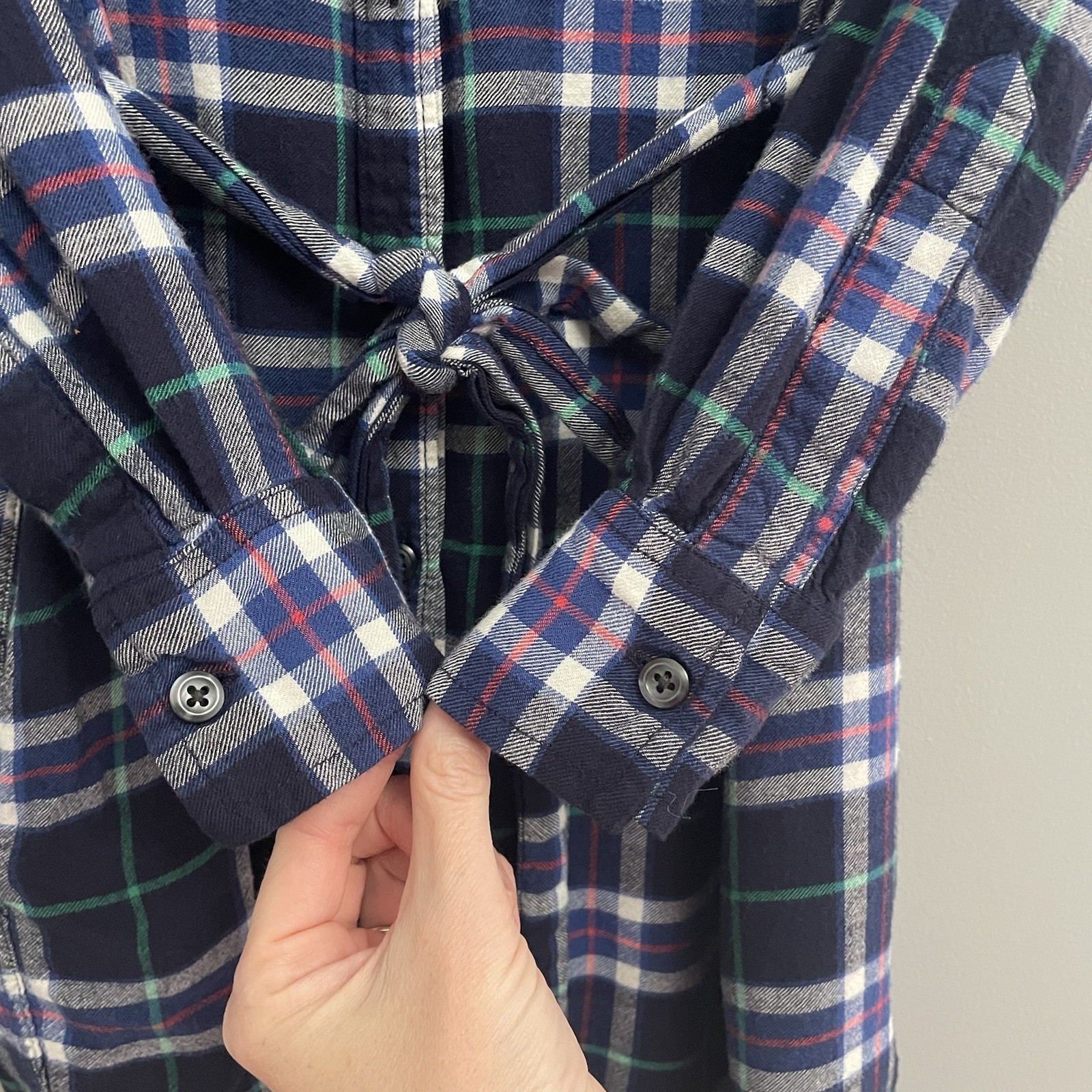 Gap + Pendleton Navy Green Plaid Flannel Shirt Dress Belted Pocket M Petite