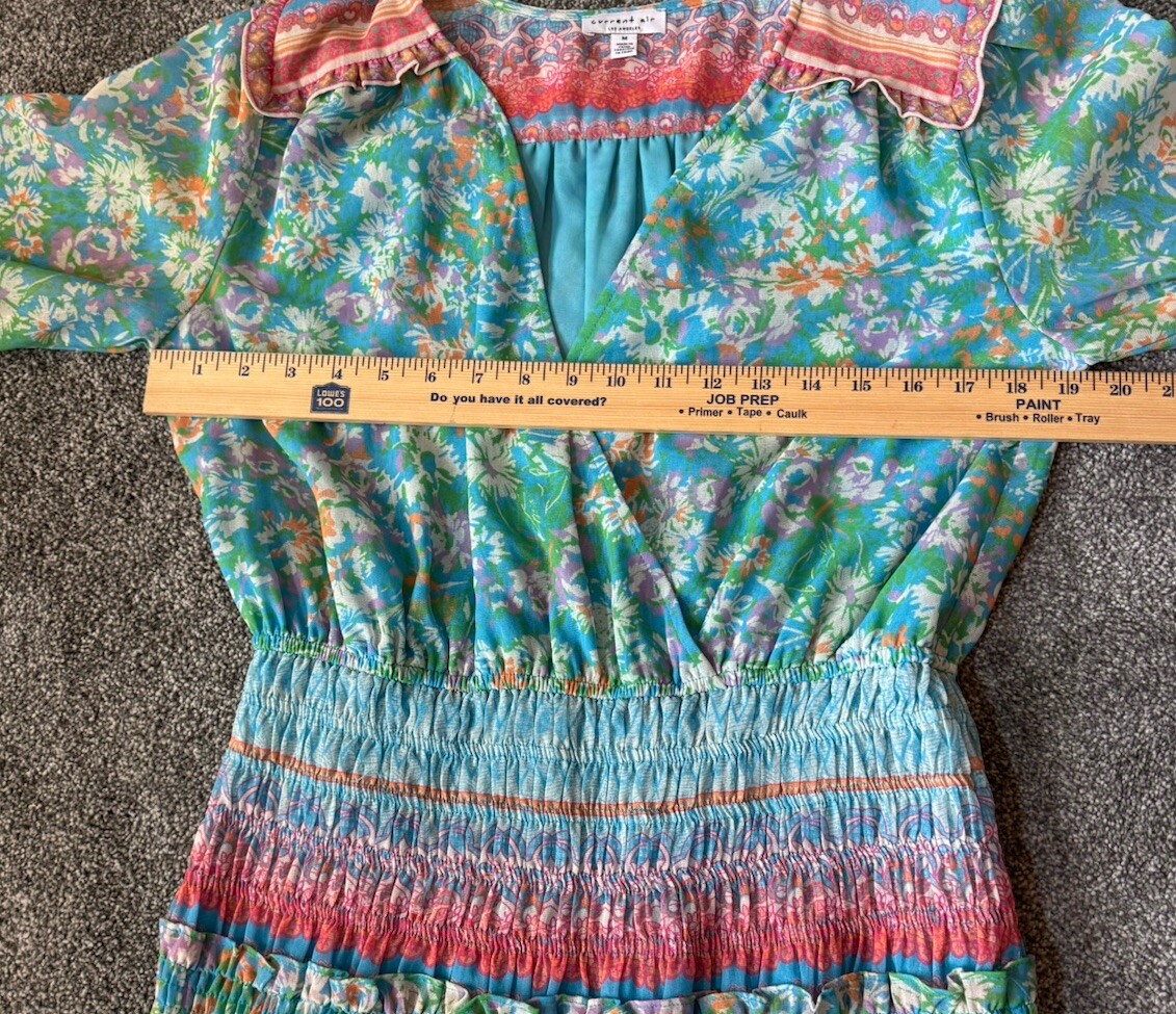 Current Air Anthropologie Boho Floral Mini Dress V Neck Tiered Hem Festival