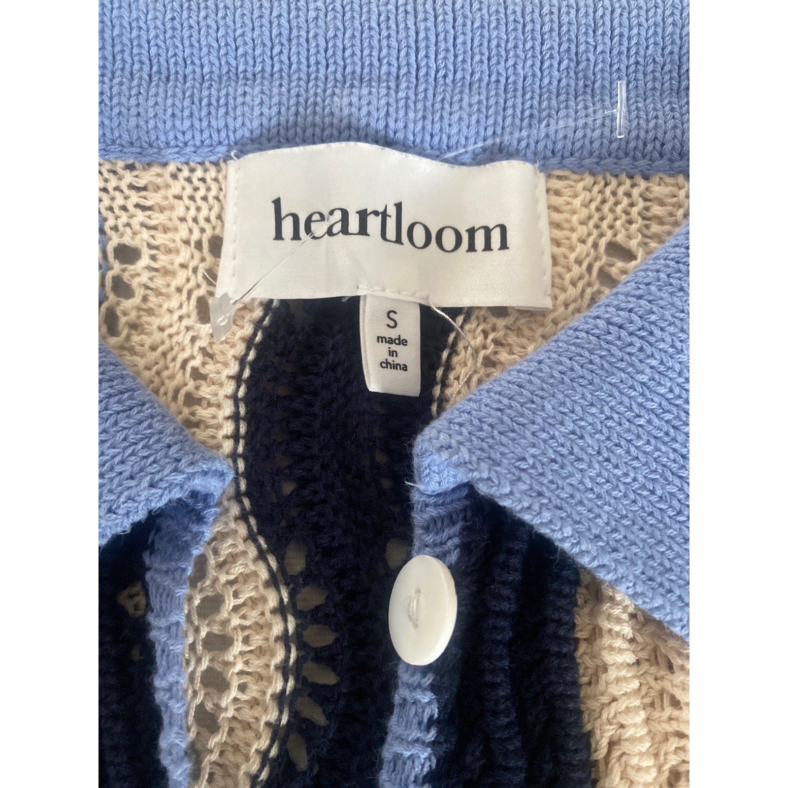 Heartloom Blue Green Wave Crochet Knit Button Front Polo Mini Dress Small