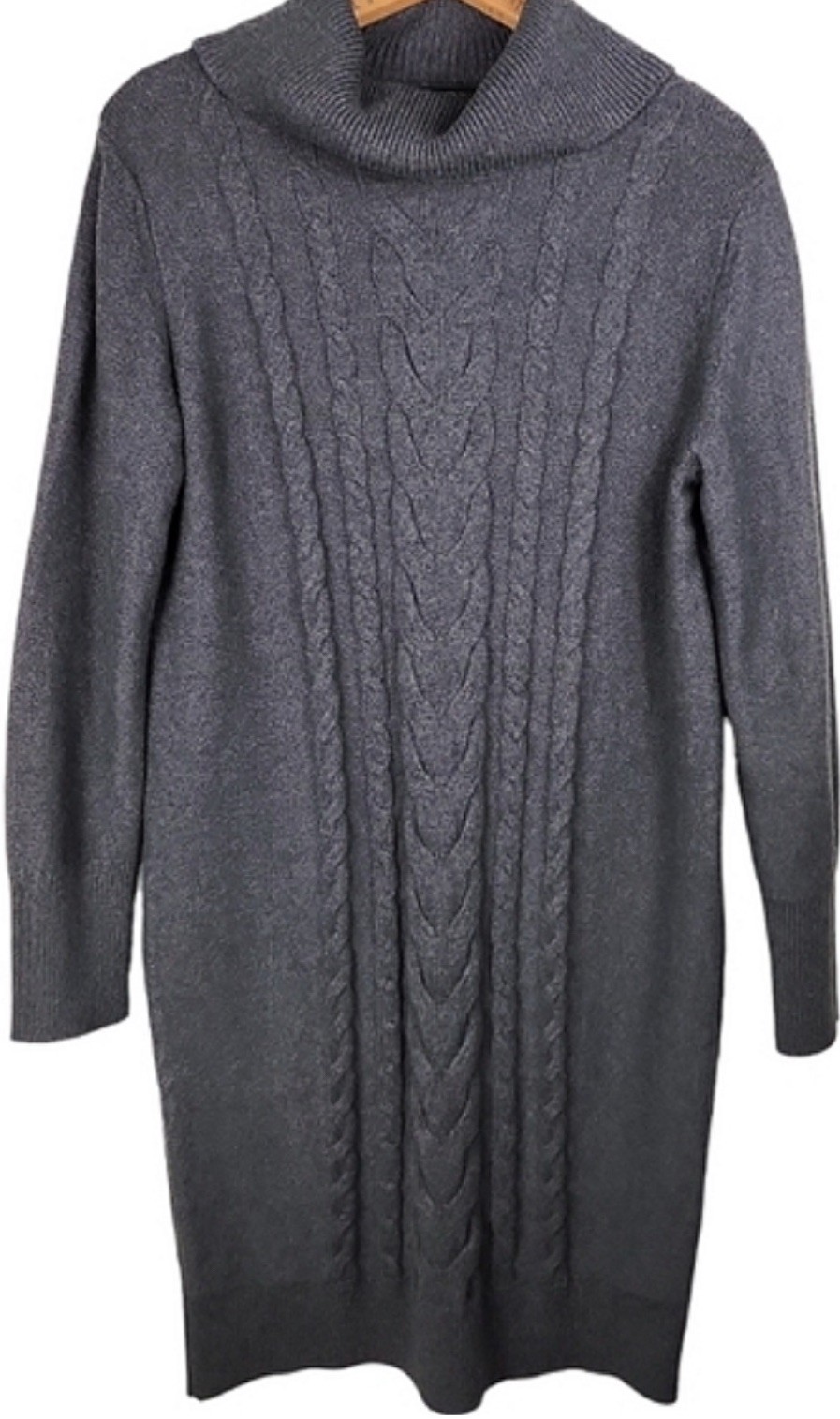 Banana Republic Grey Cable Knit Turtleneck Sweater Dress, Large, NWT