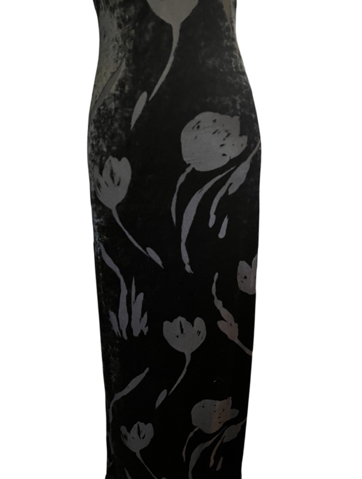 Vintage 90s Laundry Shelli Segal Velvet Sheer Mesh Tulip Floral Maxi Slip Dress