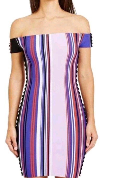OPENING CEREMONY Dress Womens XS Purple Striped Bandage Bodycon Fitted NWT