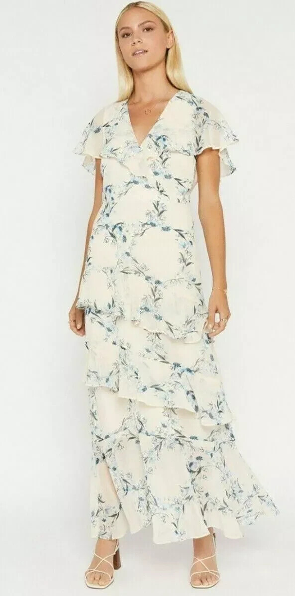 OASIS BEAUTIFUL FLORAL FLOATY RUFFLE DRESS NEW SIZE 12