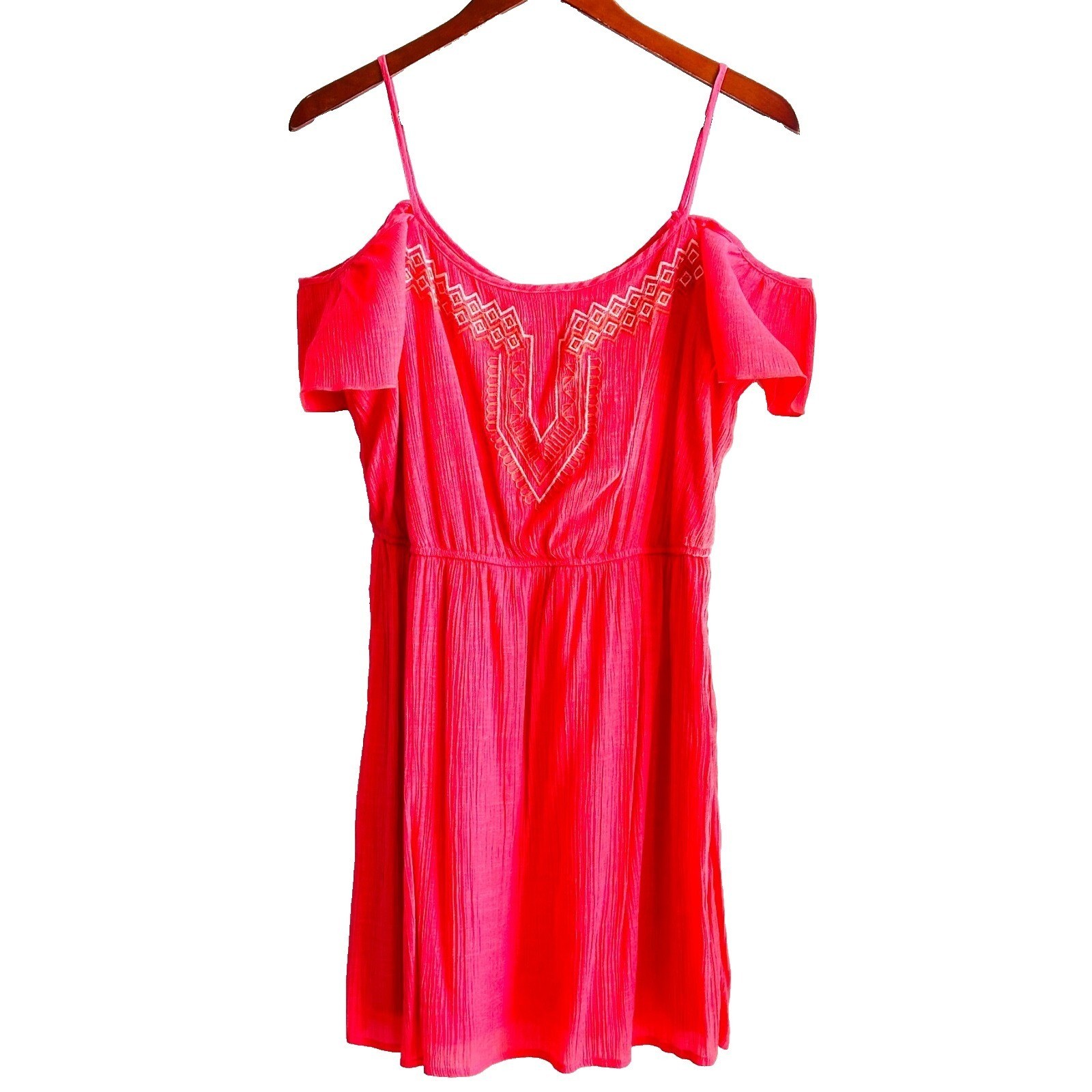DEB Cotton Gauze Mini Dress Embroidered Watermelon Red Off-Shoulder Junior’s XL